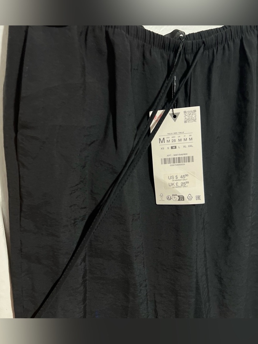 #27 NWT Zara Black Women’s Wide-Leg Drawstring Waist Trousers Size M - Picture 3 of 5